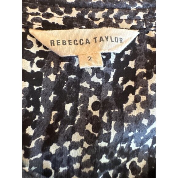 Rebecca Taylor Black Grey 100% Silk V Neck Popover Blouse Size 2 - Picture 3 of 7